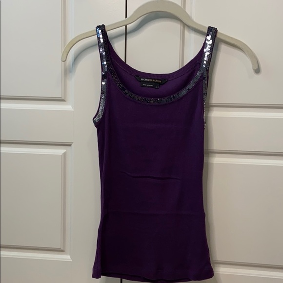 BCBGMaxAzria Tops - BCBG sequin trimmed purple tank top small